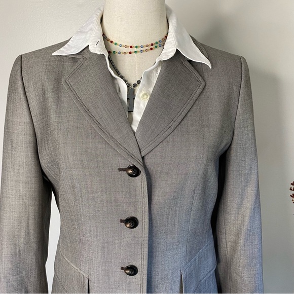 Brownish grey wool silk blend long blazer - Picture 5 of 7